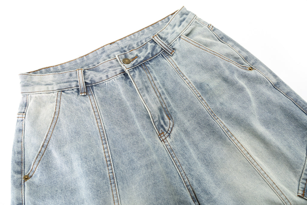 DONOTLOGO Deconstructed Wide Leg Denim Jorts - Raw Edge Patchwork Jean Shorts - Unisex Y2K Grunge Aesthetic Baggy Shorts