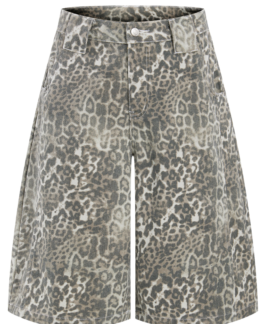 DONOTLOGO Retro Leopard Baggy Denim Shorts | Unisex Y2K Wide Leg Trousers with Bold Animal Print | High Street Relaxed Fit Bottoms