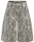 DONOTLOGO Retro Leopard Baggy Denim Shorts | Unisex Y2K Wide Leg Trousers with Bold Animal Print | High Street Relaxed Fit Bottoms