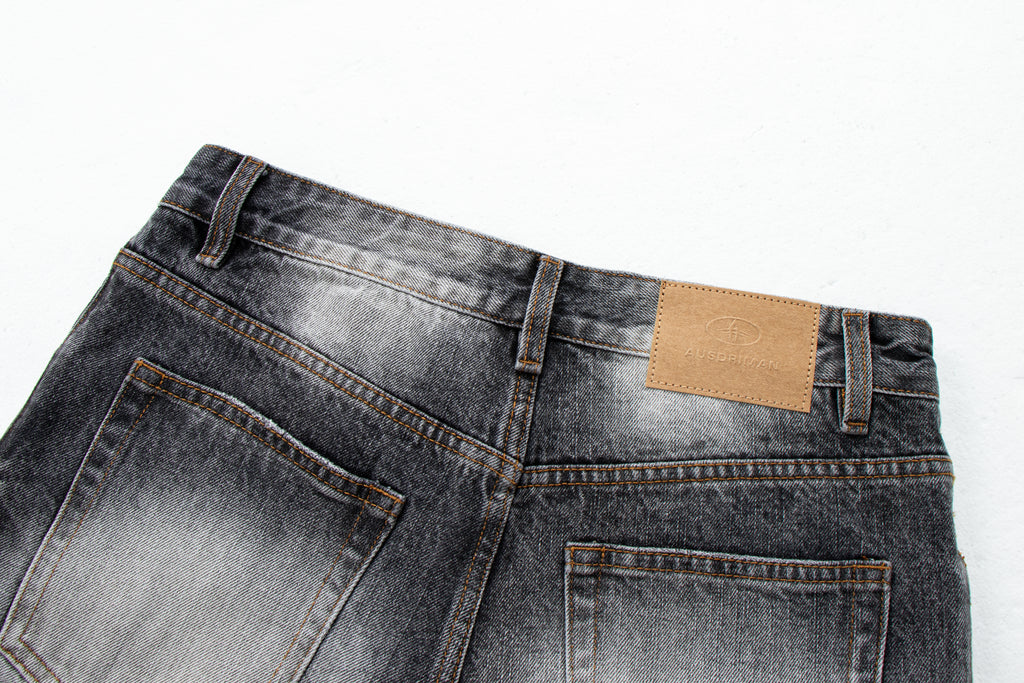 Vintage Washed Whiskered Black & Gray Distressed Flared Jeans