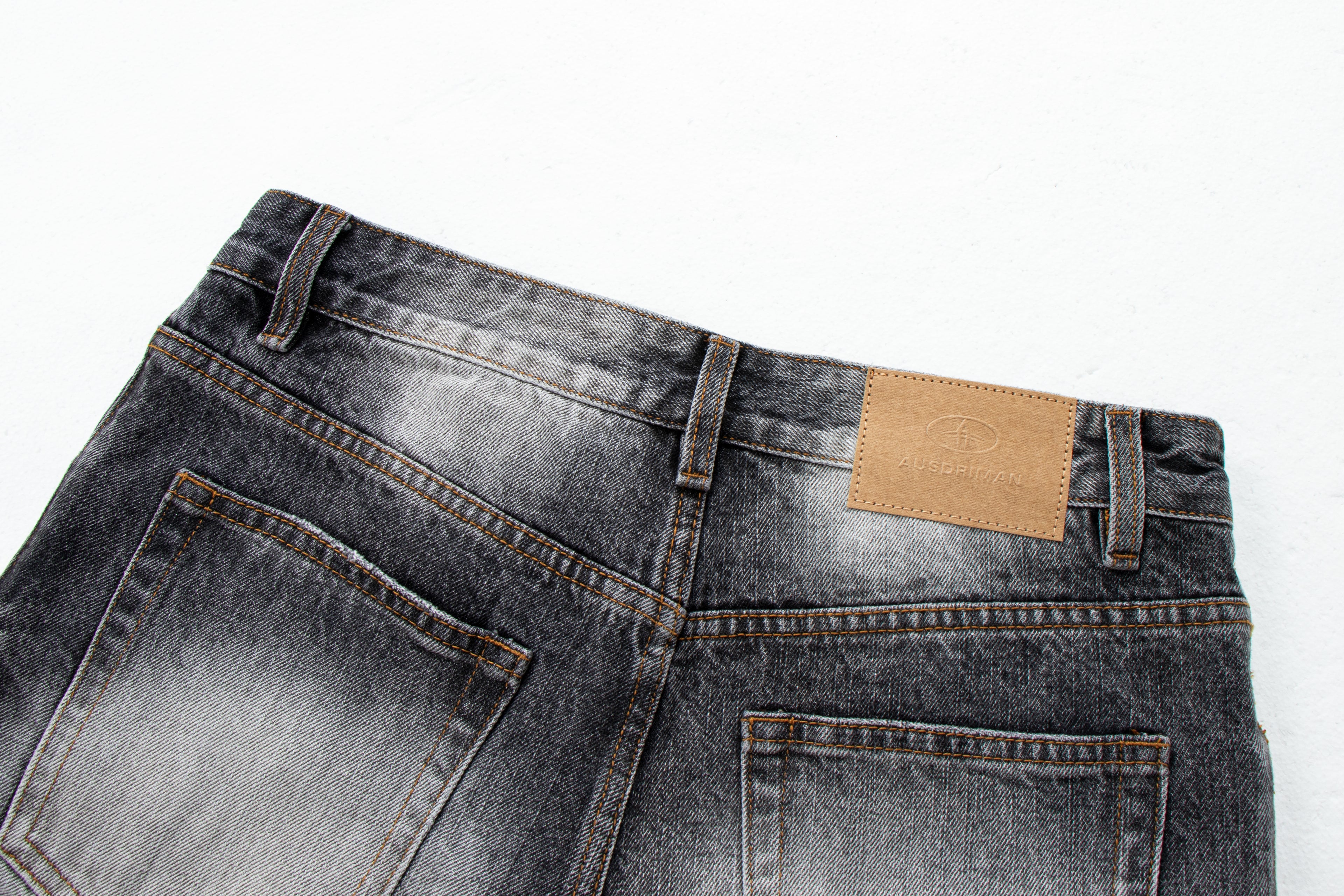 Vintage Washed Whiskered Black & Gray Distressed Flared Jeans