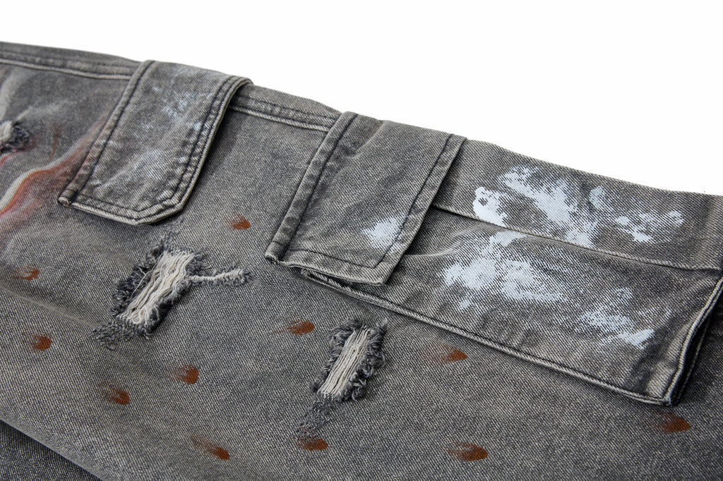 Unisex Vintage Washed Graffiti Denim Pants
