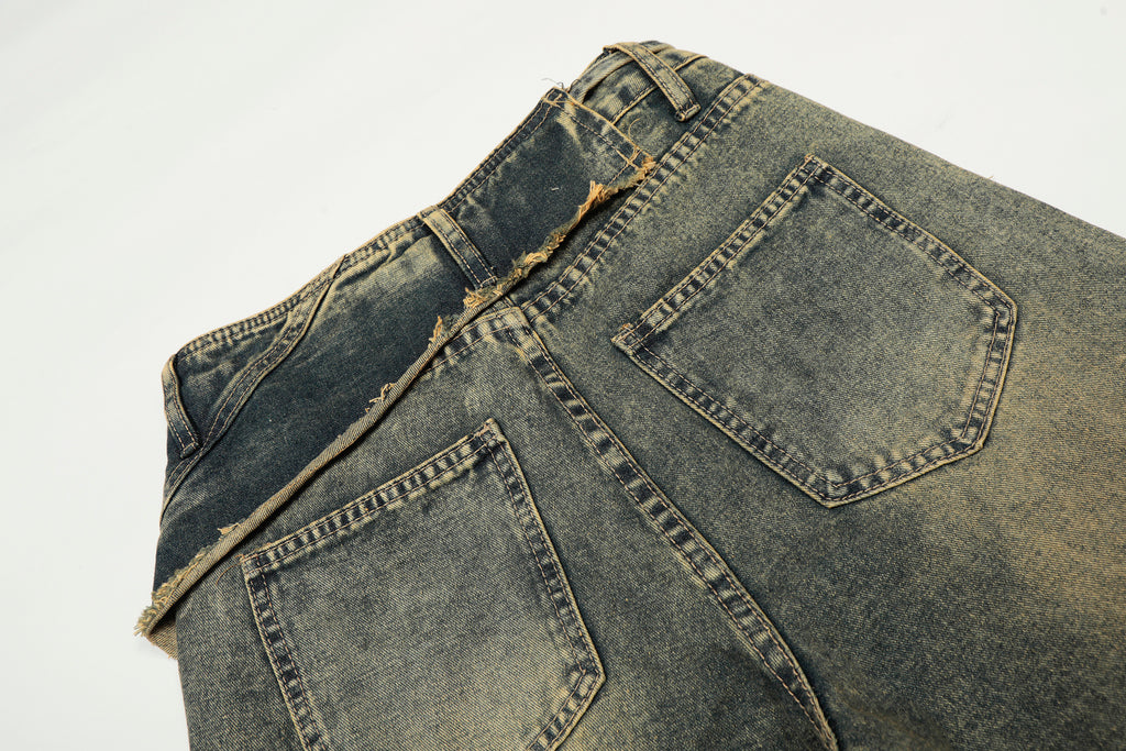 DONOTLOGO Unisex Vintage Washed Wide-Leg Jeans | Mud-Dyed Look, Distressed Detail | High-Waist Loose Fit Streetwear