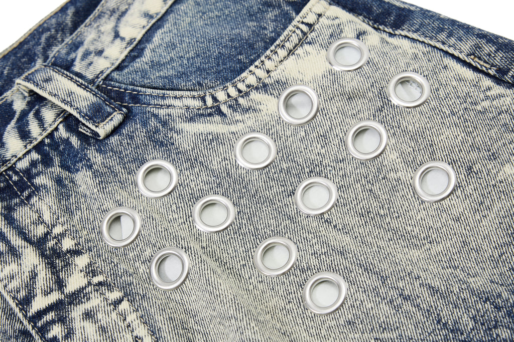 Unisex Eyelet Splashed Design Denim Jeans