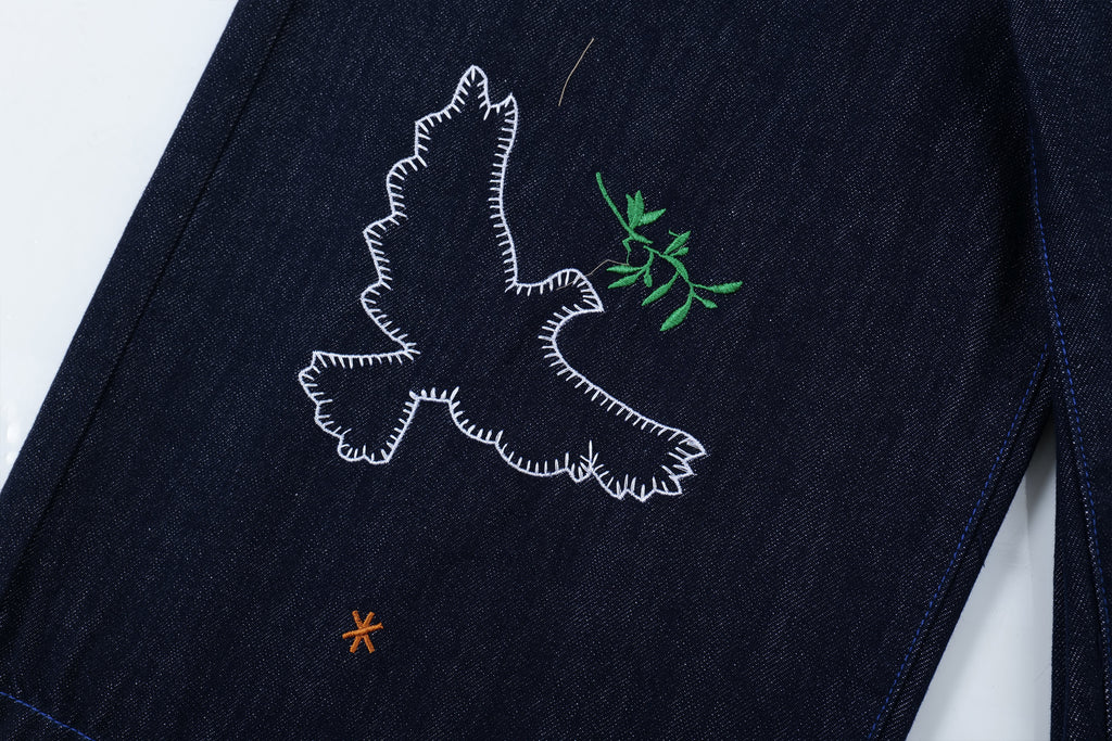 DONOTLOGO Unisex Vintage Denim Shorts | Pigeon & Sun Embroidery | Loose Fit Summer Must-Have