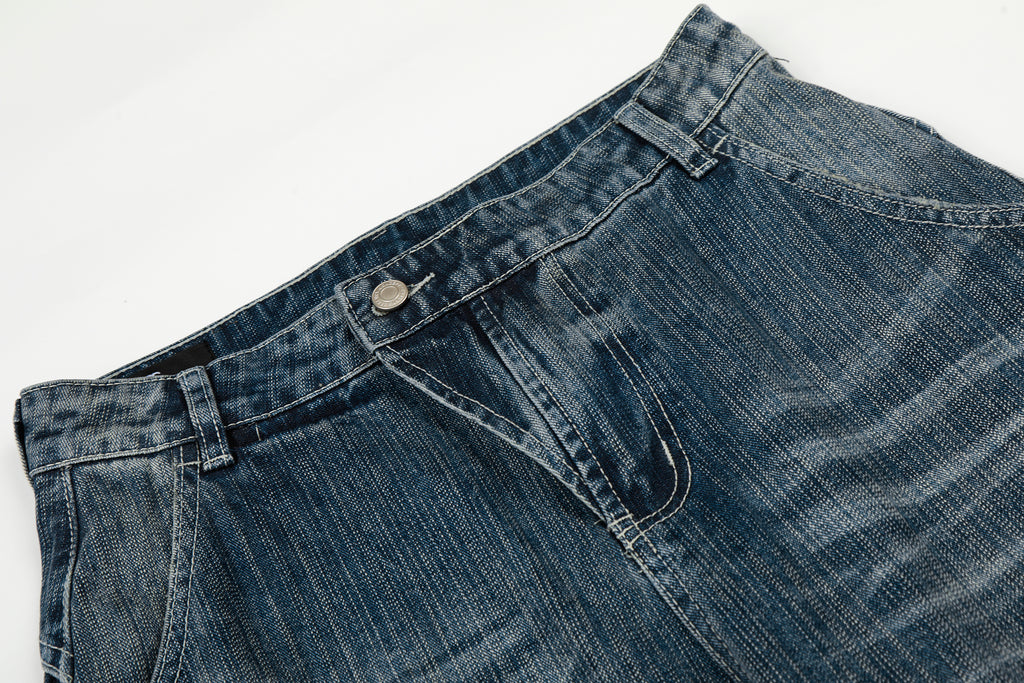 DONOTLOGO Urban Heritage Collection | Unisex Oversized Washed Denim | Retro Aesthetic High-Rise Wide-Leg Bottoms with Authentic Cat Whisker & Bamboo Detail