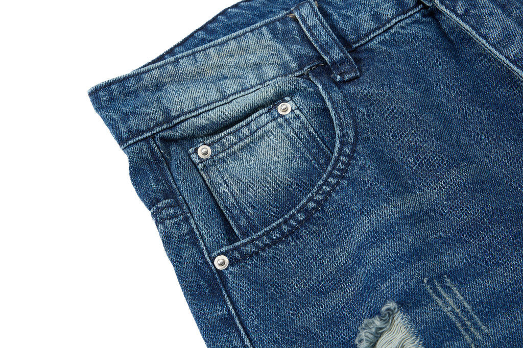 DONOTLOGO Heavy Distressed Wide-Leg Denim | Unisex Y2K Ripped Baggy Jeans | Vintage Blue High Street Oversized Trousers