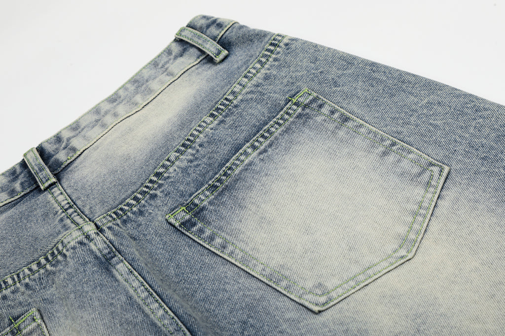DONOTLOGO Glitter & Grit Collection | Unisex Relaxed Fit Denim Cropped Pants | Sparkling Rhinestone Detail with Vintage Wash Finish & High-Rise Waistband