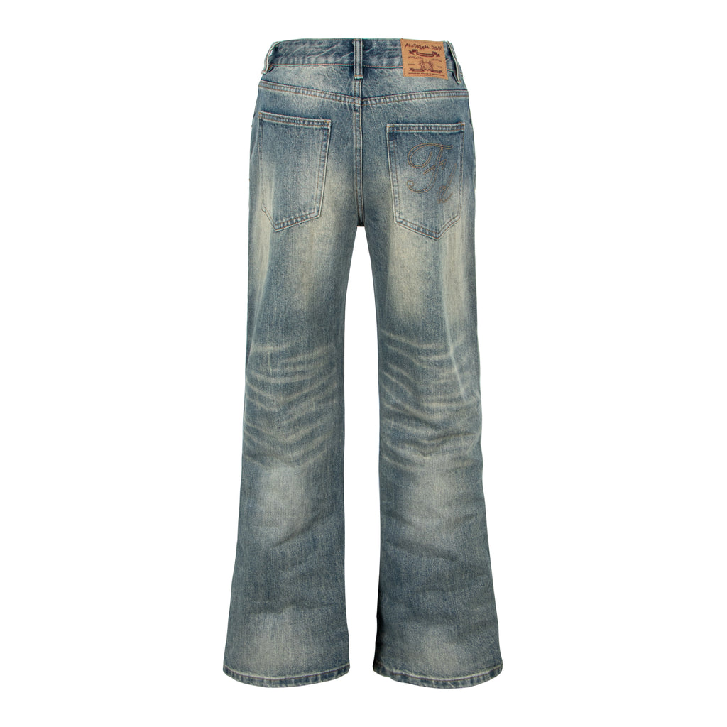 Washed Straight-Leg Micro-Flare Denim Jeans