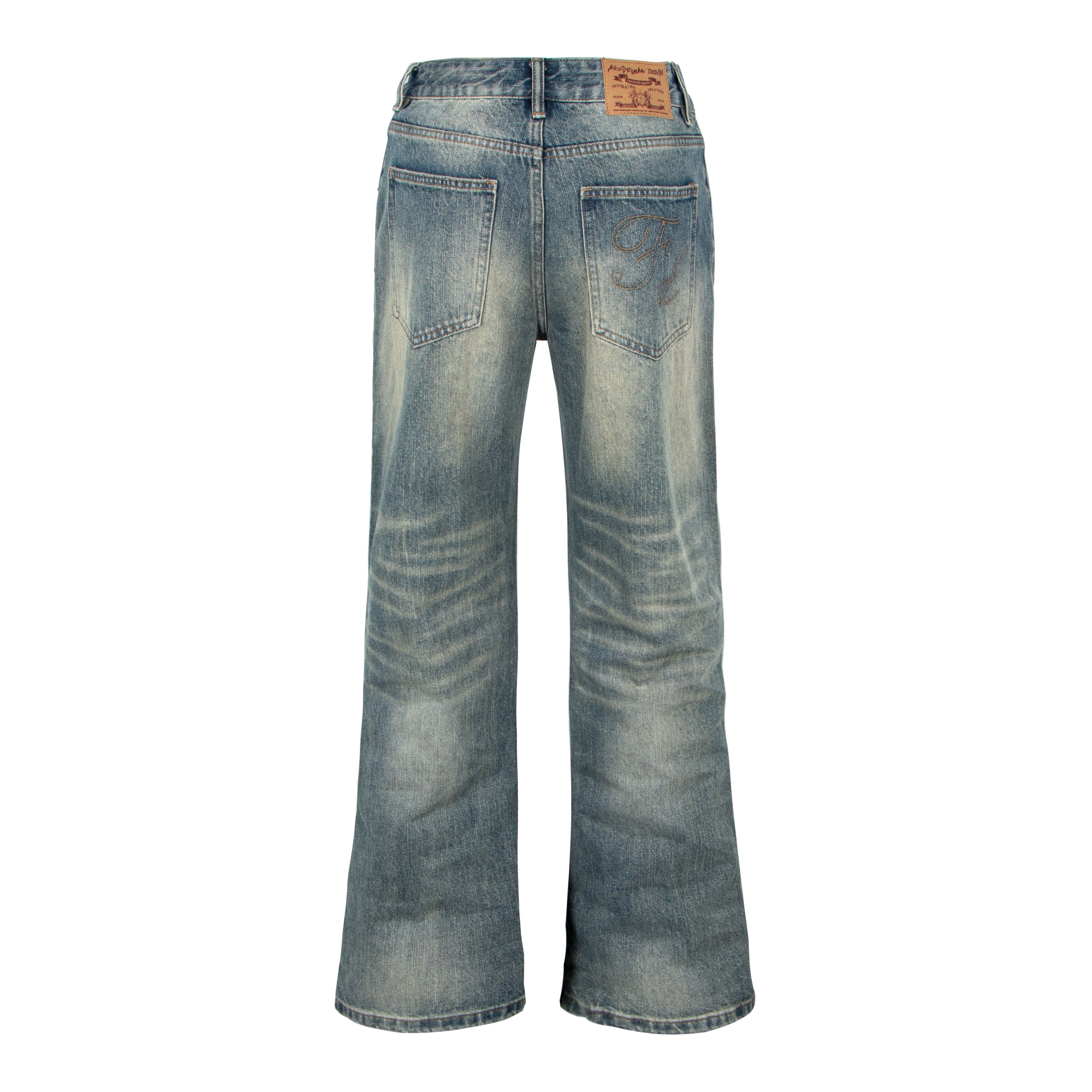 Washed Straight-Leg Micro-Flare Denim Jeans