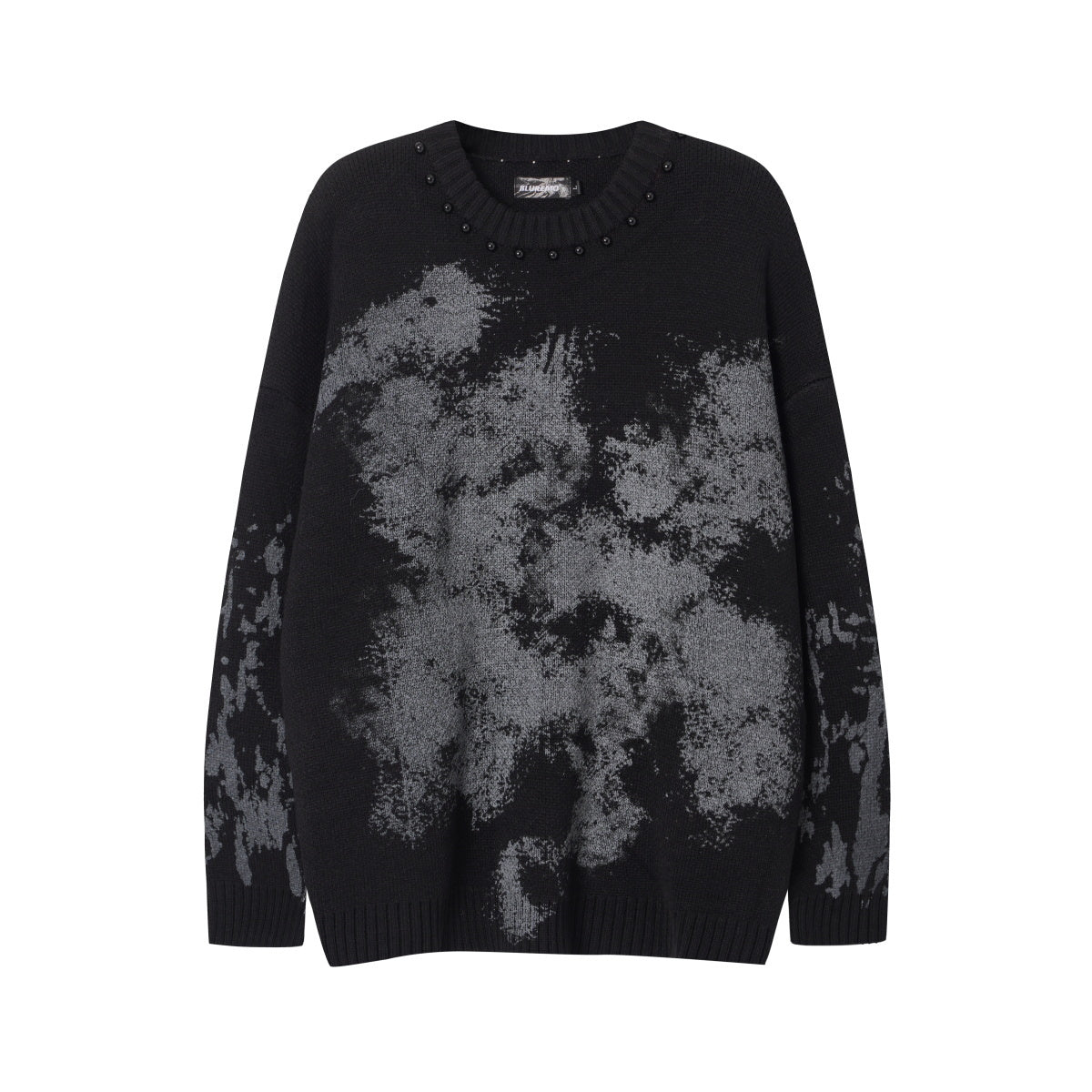 Unisex Color-Block Knit Sweater with Beaded Detail Loose Fit