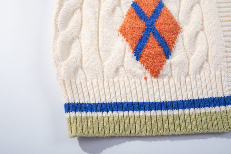 Unisex Versatile Diamond Jacquard Sweater