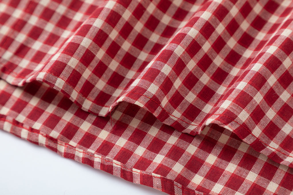 DONOTLOGO “Red Radiance” Plaid Shirt & Tie Set | Red/White Check, Drop Shoulder | Preppy Summer Street Style Must-Have
