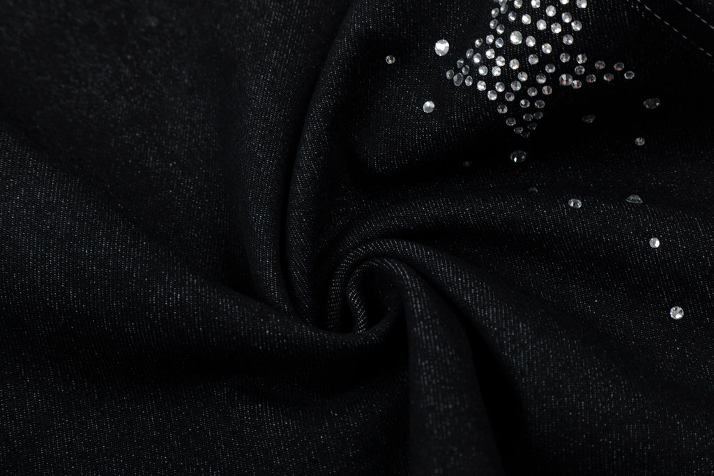 Unisex Street Style Rhinestone Distressed Washed Denim Jeans