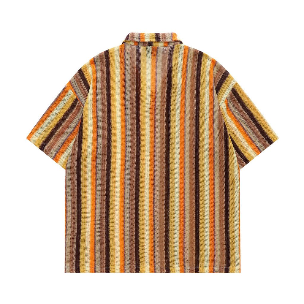 DONOTLOGO 70s Vibe Striped Knit Shirt | Unisex Y2K Cuban Collar Top with Zigzag Print | High Street Relaxed Fit Summer Blouse