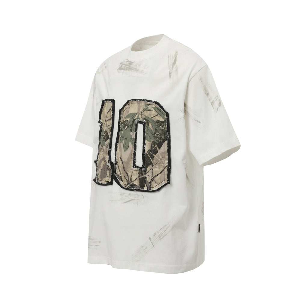 DONOTLOGO Urban Grunge Collection | Unisex Relaxed Fit Tee | Bold Camo '10' Appliqué & Paint Smear Motif with Soft Cotton Fabric