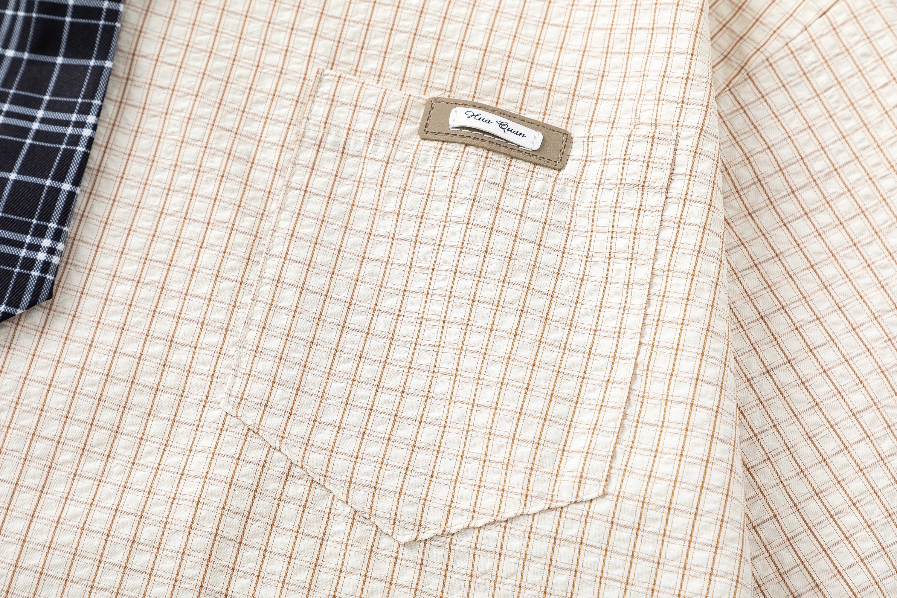 DONOTLOGO Unisex Plaid Shirt with Denim Collar | Colorblock Design, Loose Fit | Japanese Preppy Summer Essential