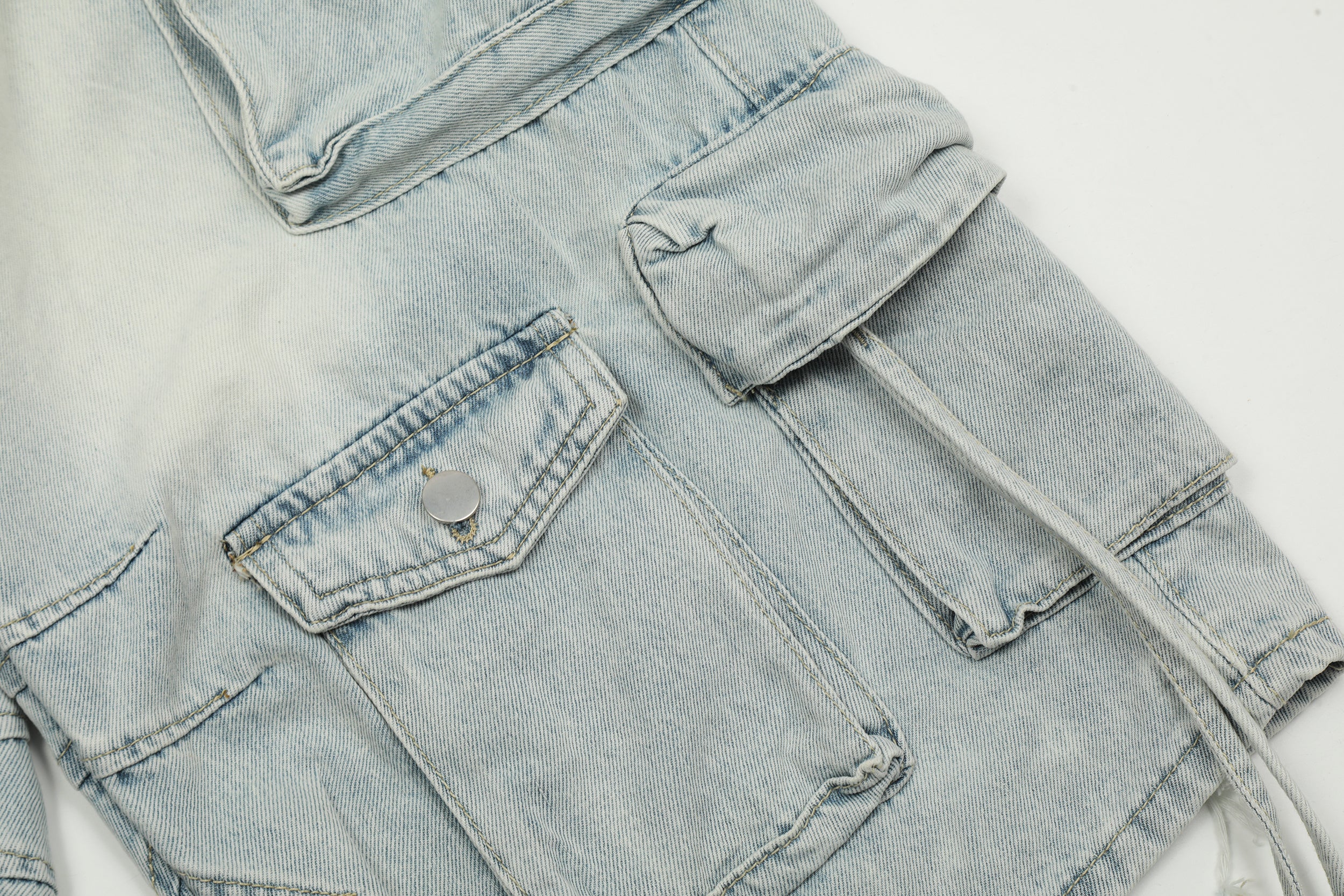 Unisex Vintage Washed Multi-Pocket Denim Cargo Pants