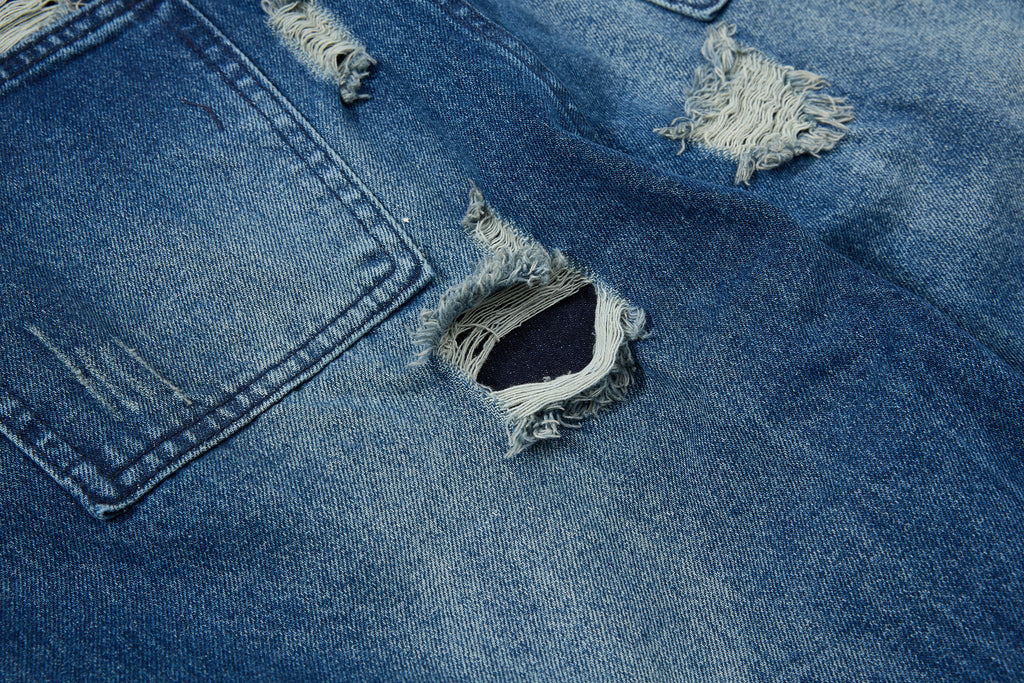 DONOTLOGO Heavy Distressed Wide-Leg Denim | Unisex Y2K Ripped Baggy Jeans | Vintage Blue High Street Oversized Trousers
