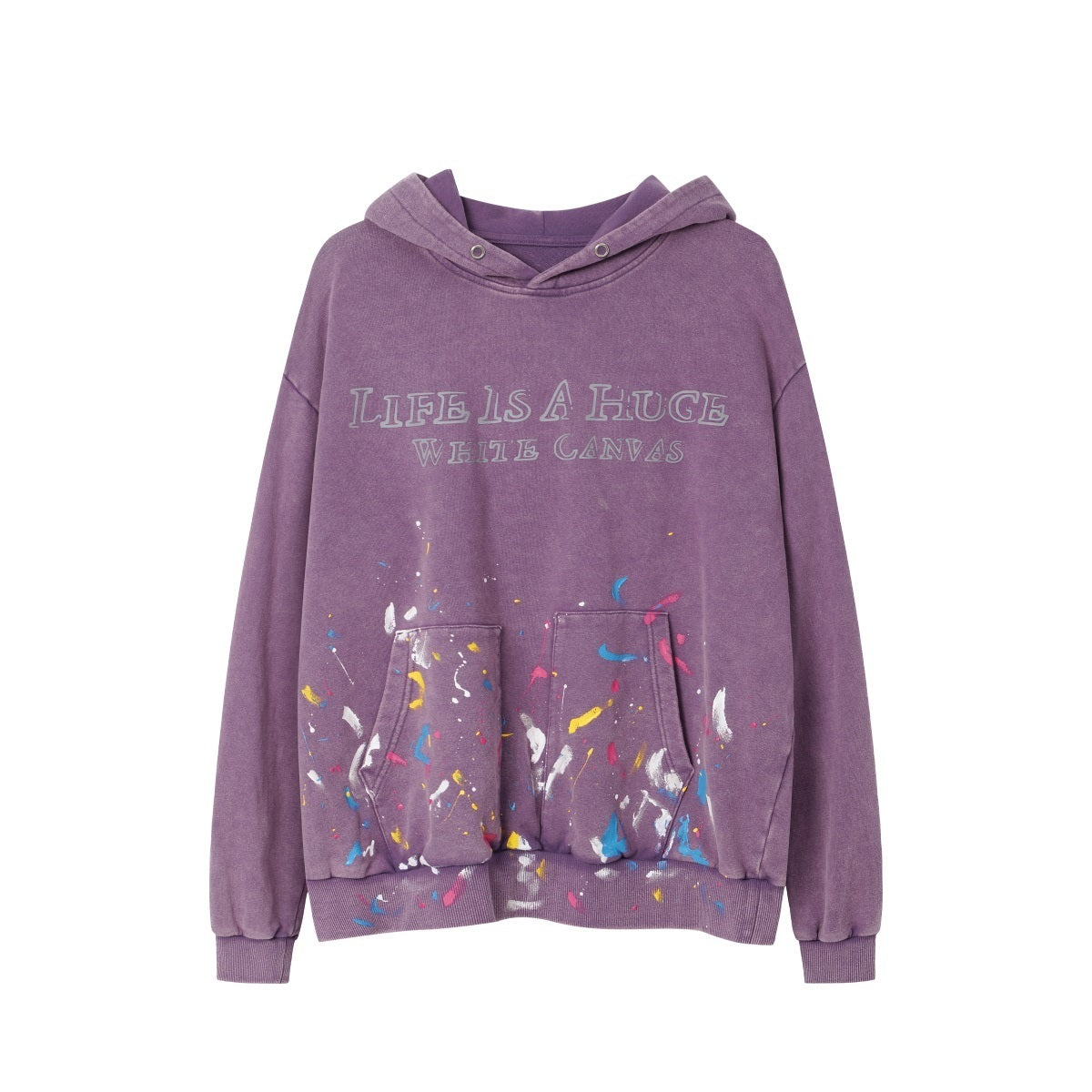 Unisex Streetwear Distressed Graffiti Hoodie with Splatter Print