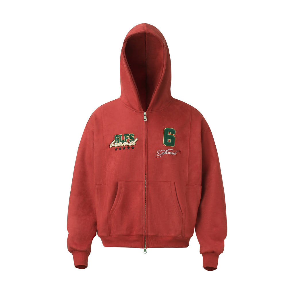 Unisex Double-Pocket Patchwork Zip-Up Hoodie with Dense Embroidery