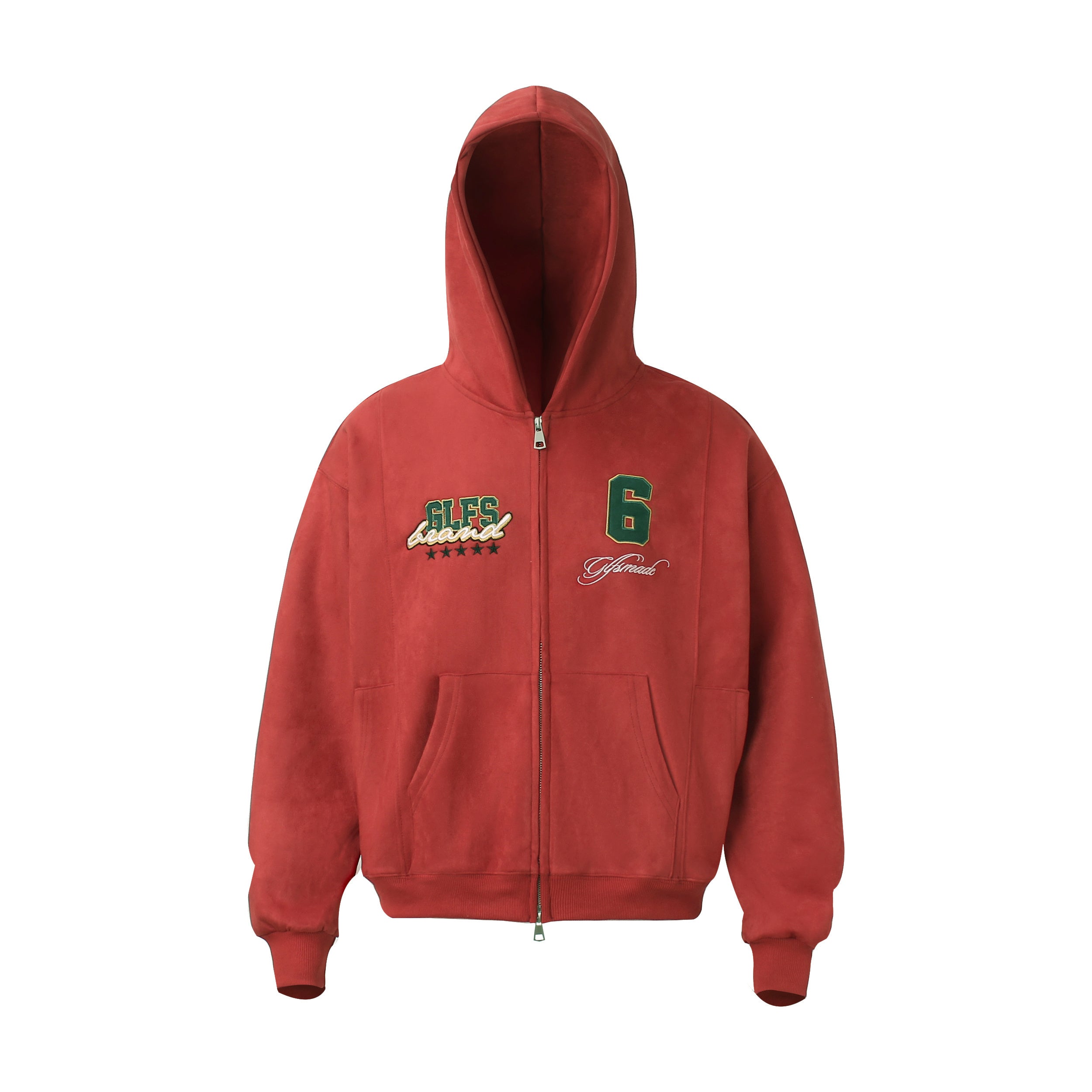 Unisex Double-Pocket Patchwork Zip-Up Hoodie with Dense Embroidery