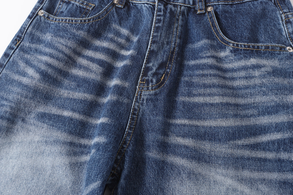 DONOTLOGO Retro Blue Baggy Denim Pants | Unisex Y2K Wide Leg Trousers with Natural Whiskering & Fade | High Street Relaxed Fit Bottoms