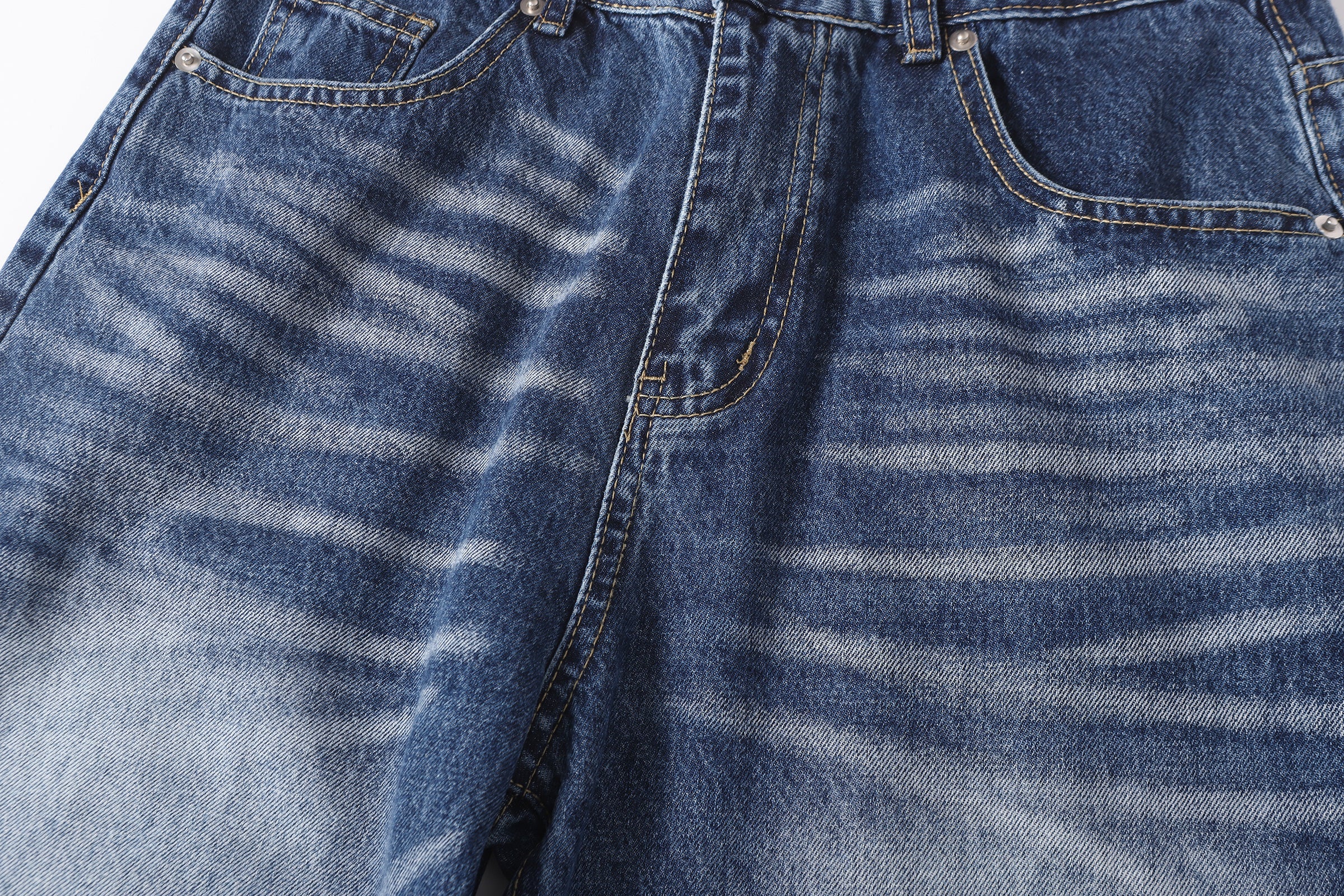 DONOTLOGO Retro Blue Baggy Denim Pants | Unisex Y2K Wide Leg Trousers with Natural Whiskering & Fade | High Street Relaxed Fit Bottoms