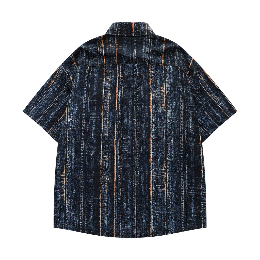 DONOTLOGO Indigo Soul Collection | Unisex Oversized Graphic Stripe Shirt | Japanese Streetwear Style Boxy Fit Top with Decorative Neck Cord