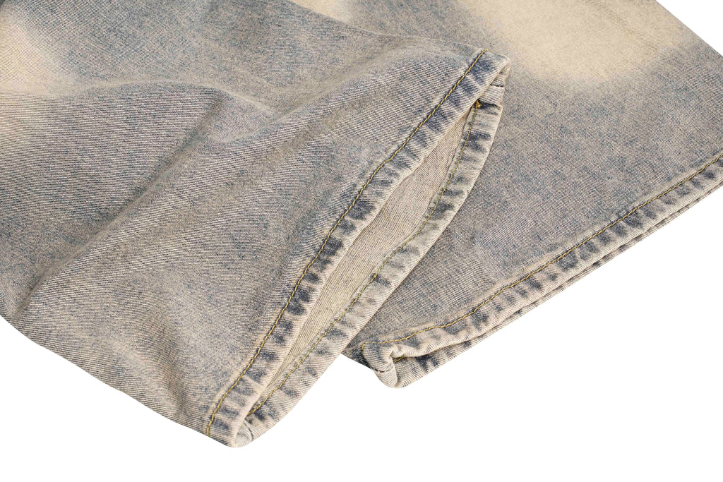 DONOTLOGO "Arc Seam" Distressed Denim - American High Street Baggy Jeans with Contrast Wash & Bandana Belt - Oversized Wide Leg Trousers