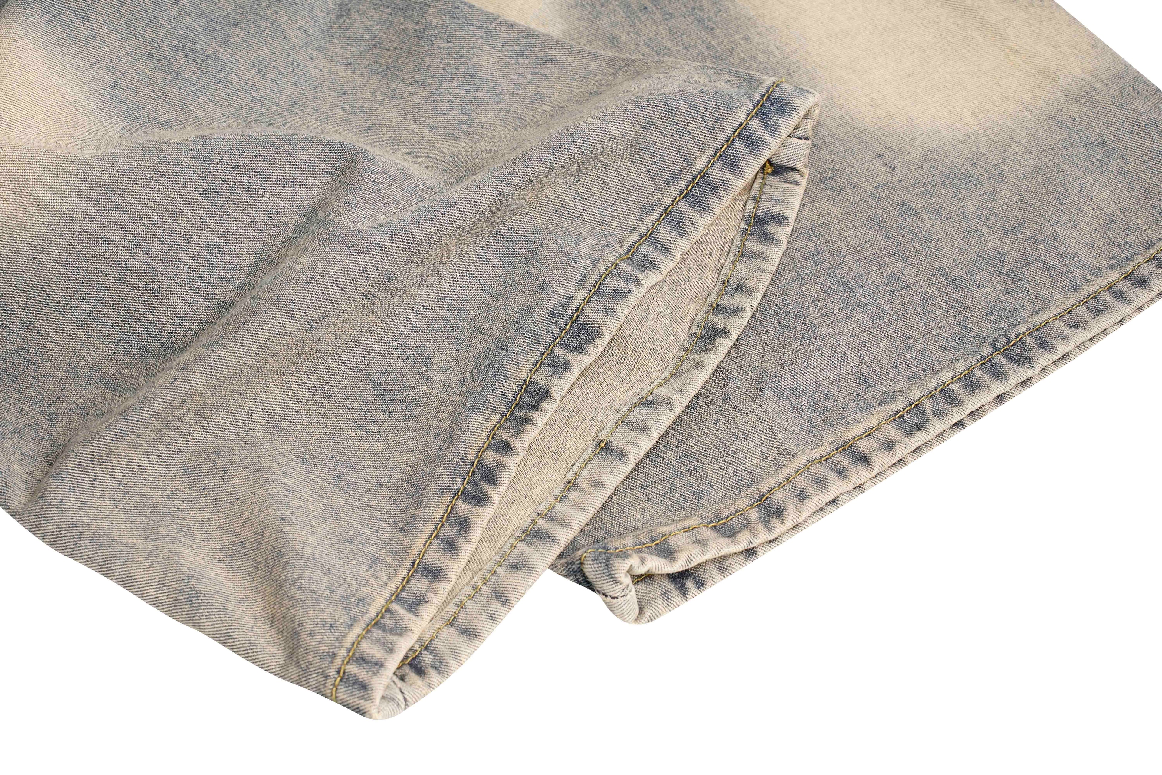 DONOTLOGO "Arc Seam" Distressed Denim - American High Street Baggy Jeans with Contrast Wash & Bandana Belt - Oversized Wide Leg Trousers
