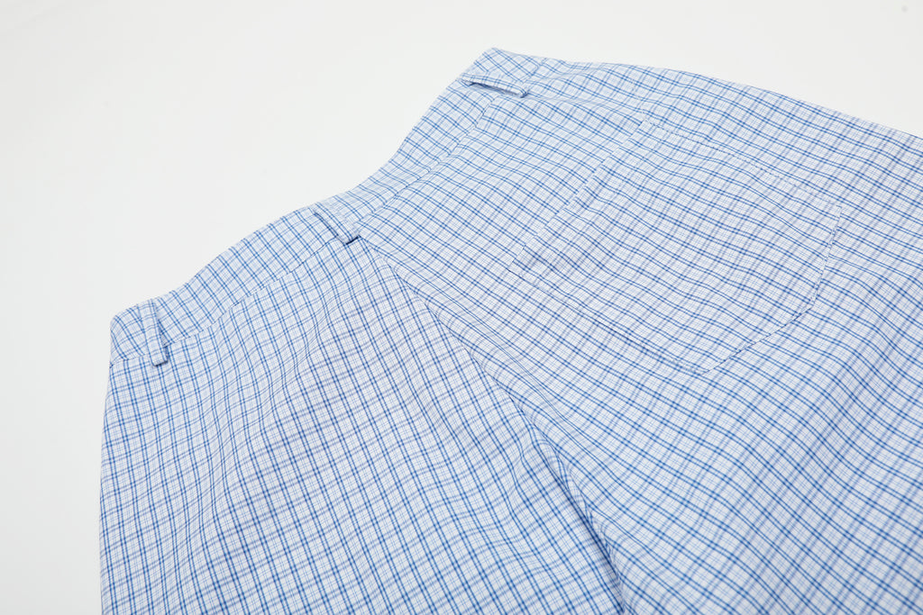 Unisex Vintage Blue Plaid Print Cropped Pants