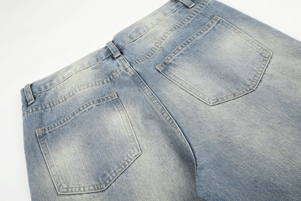 DONOTLOGO Urban Edge Collection | Unisex Relaxed Fit Denim Jeans | Bold Cat Whisker Seaming & Faded Wash Finish with Classic Cotton Denim Fabric