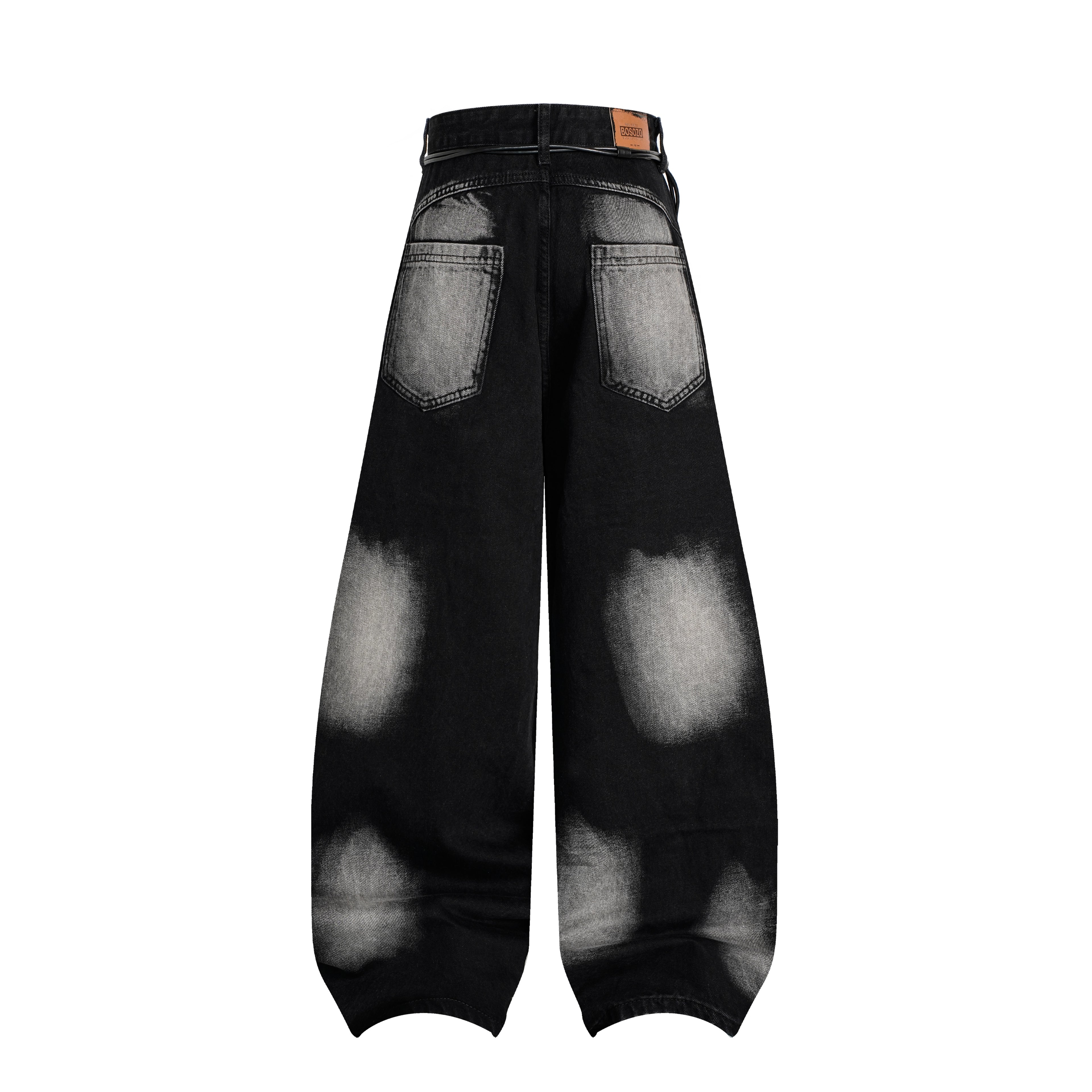 DONOTLOGO "Arc Seam" Distressed Denim - American High Street Baggy Jeans with Contrast Wash & Bandana Belt - Oversized Wide Leg Trousers