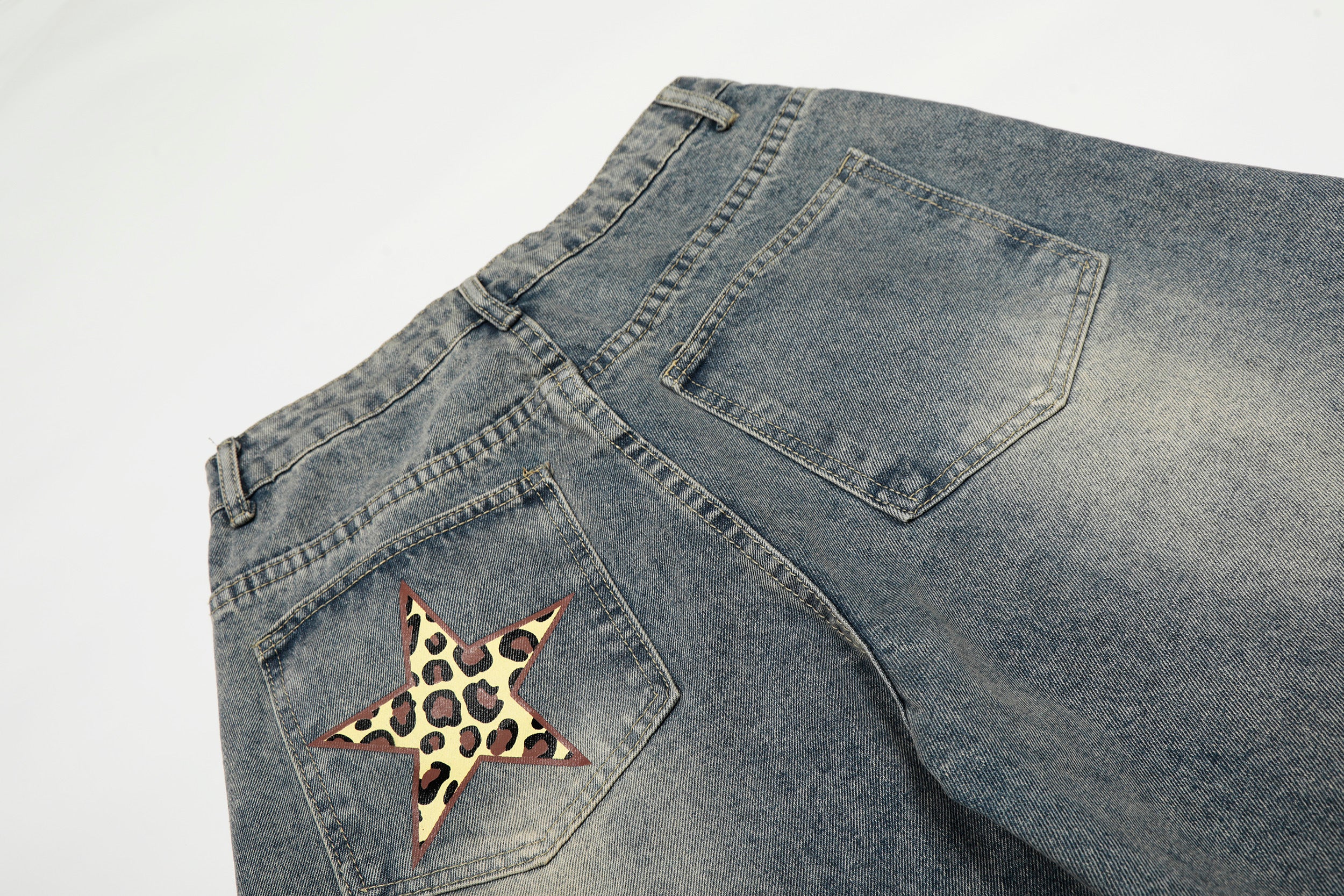 DONOTLOGO Urban Streetwear Collection | Unisex Relaxed Silhouette Jeans | Bold Leopard Star Motif & Soft Denim Fabric