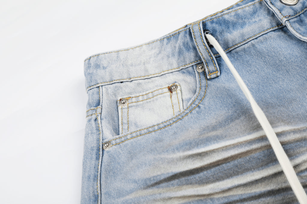 DONOTLOGO Urban Streetwear Collection | Unisex Relaxed Fit Denim Shorts | Bold Ripped Motif & Drawstring Detail with Classic Cotton Denim Fabric