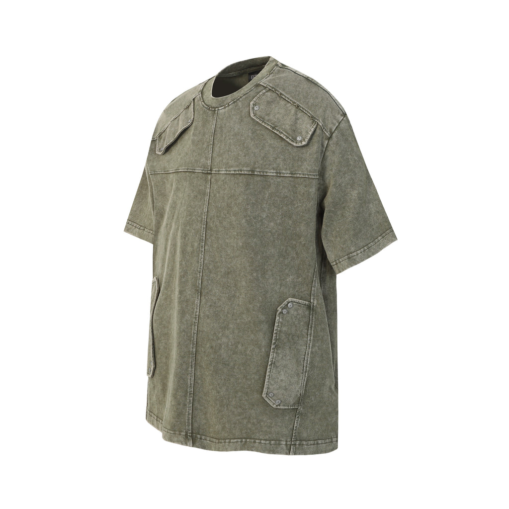 DONOTLOGO Industrial Utility Collection | Unisex Relaxed Fit Deconstructed Tee | Bold Multi-Pocket Seaming & Faded Wash Finish with Heavyweight Cotton Fabric