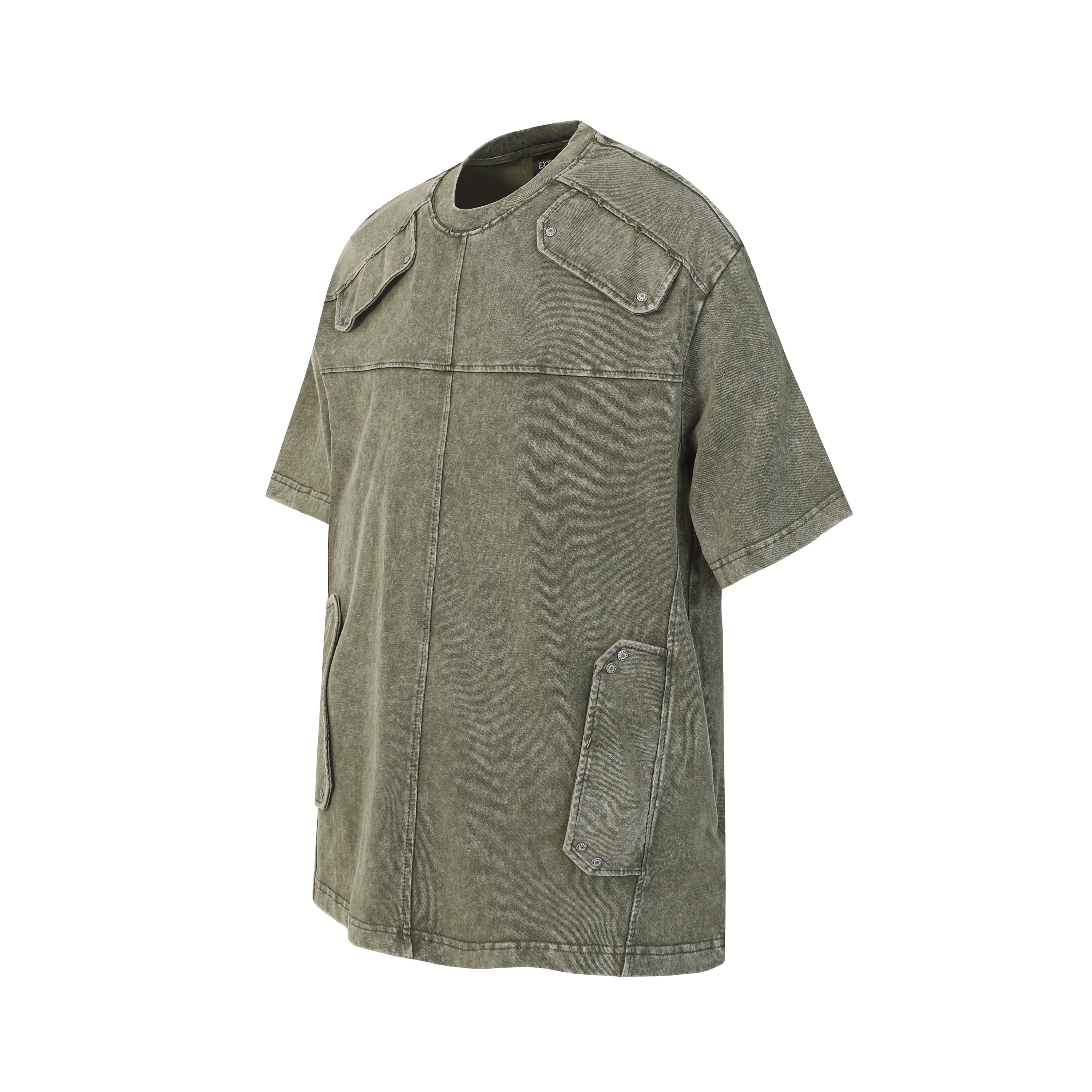 DONOTLOGO Industrial Utility Collection | Unisex Relaxed Fit Deconstructed Tee | Bold Multi-Pocket Seaming & Faded Wash Finish with Heavyweight Cotton Fabric
