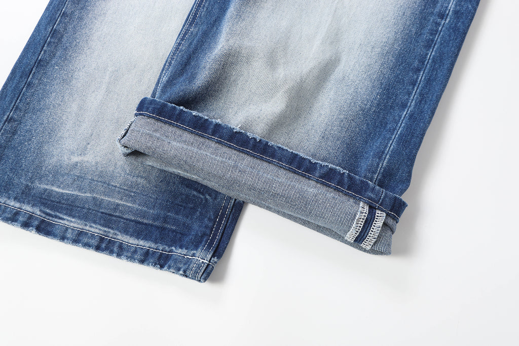DONOTLOGO Retro Blue Baggy Denim Pants | Unisex Y2K Wide Leg Trousers with Natural Whiskering & Fade | High Street Relaxed Fit Bottoms