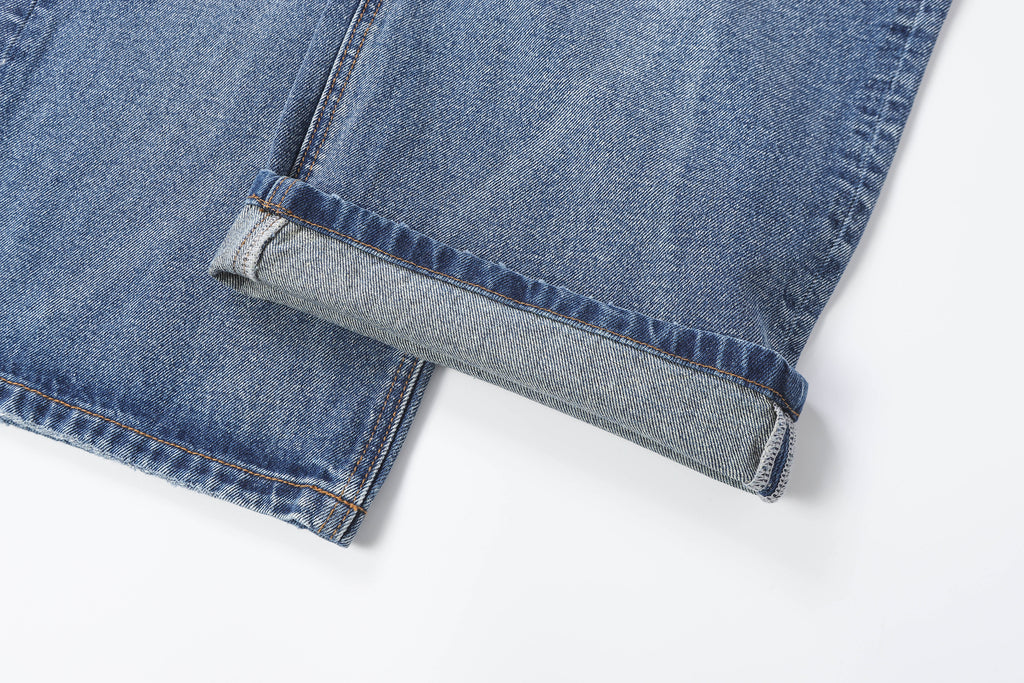 DONOTLOGO Retro Blue Baggy Denim Pants | Unisex Y2K Wide Leg Trousers with Natural Whiskering & Fade | High Street Relaxed Fit Bottoms