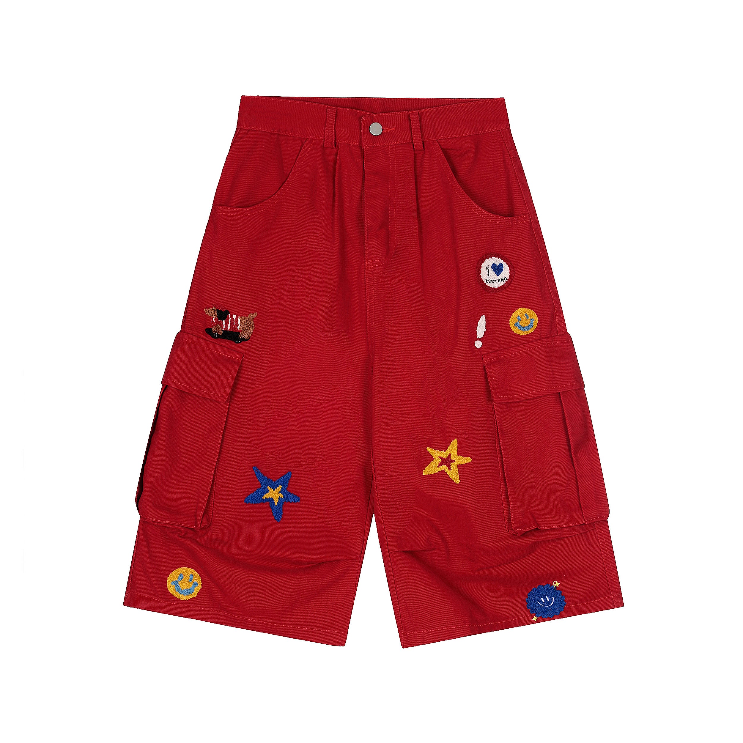 DONOTLOGO Unisex “Stay Childlike” Cargo Shorts | Star, Smiley & Puppy Patches | High-Waist, Multi-Pocket | Summer Streetwear Must-Have