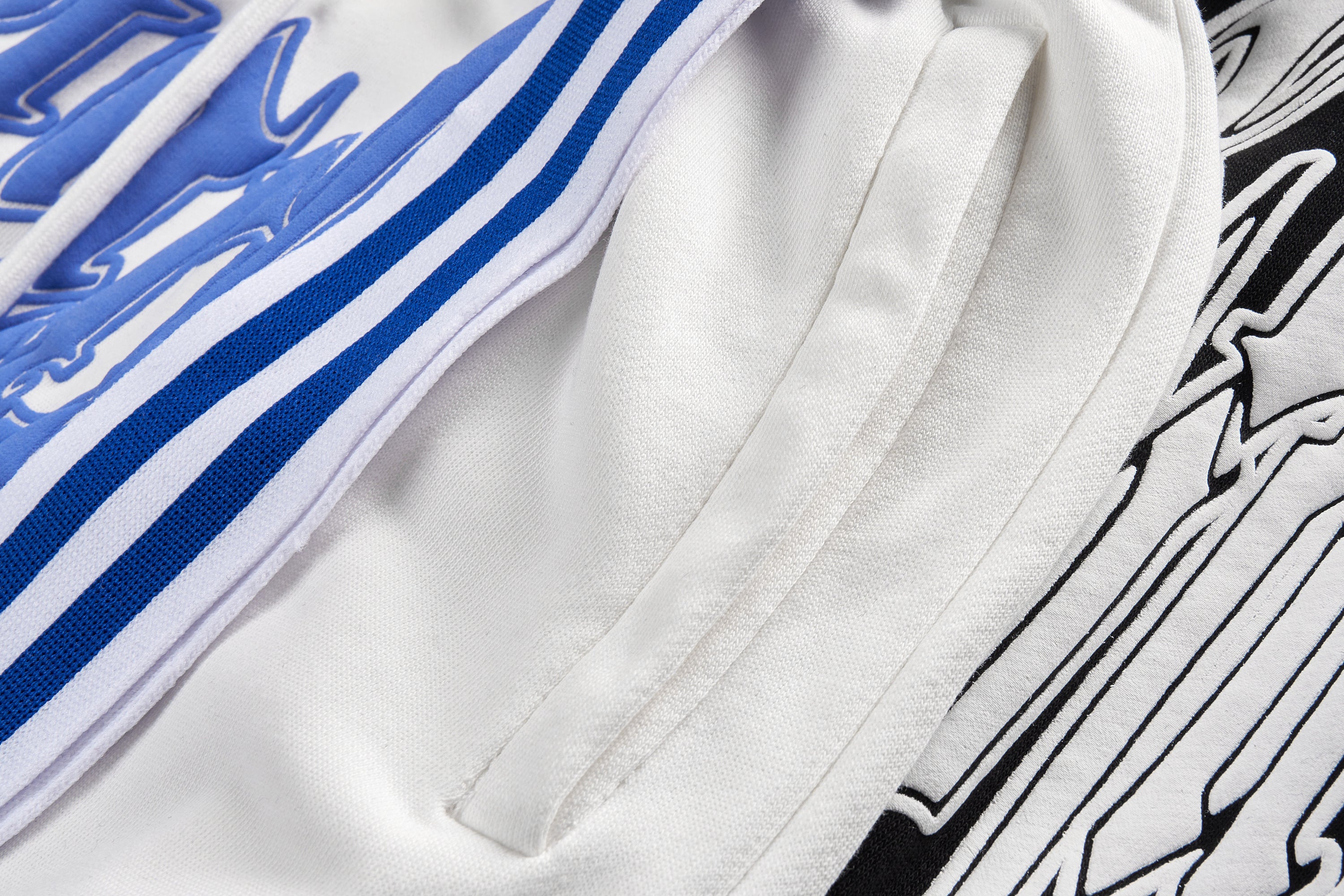 DONOTLOGO Oversized Blue Stripe Track Shorts | Unisex Baggy Sweatshorts | Retro Streetwear with Gothic Graphic