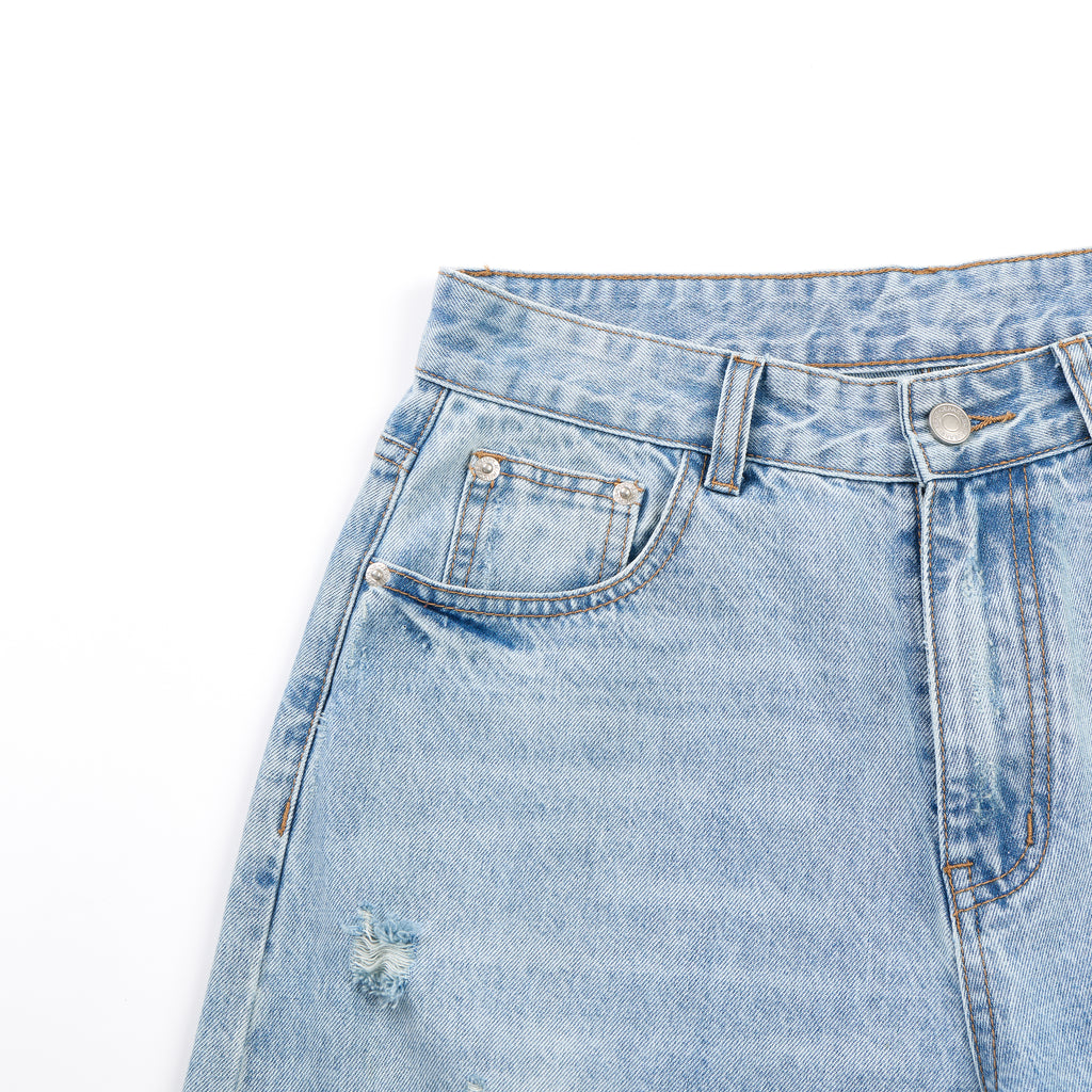 DONOTLOGO Heavy Distressed Wash Baggy Jorts | Unisex Y2K Wide Leg Denim Shorts | Retro High Street Summer Bottoms
