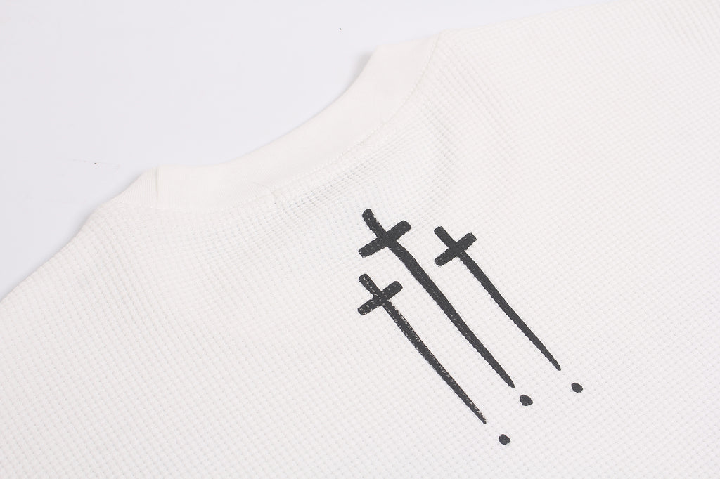 DONOTLOGO Urban Streetwear Collection | Unisex Relaxed Silhouette Tee | Bold Religious Motif & Soft Waffle Knit Fabric