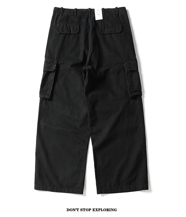Unisex Vintage Washed Distressed Casual Pants with Large Pockets