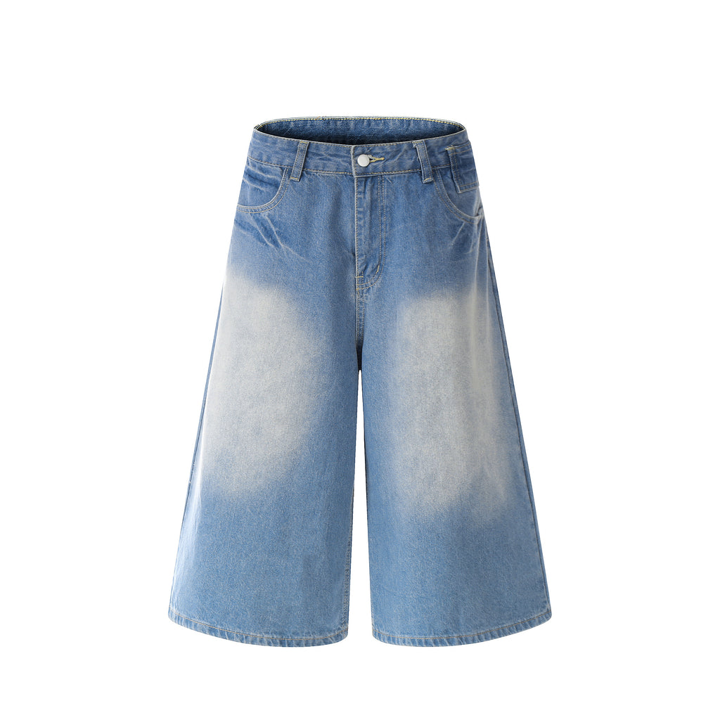 DONOTLOGO Vintage Washed Wide-Leg Denim Shorts | Unisex Baggy Capris | Retro American Style 7/8 Length Jeans