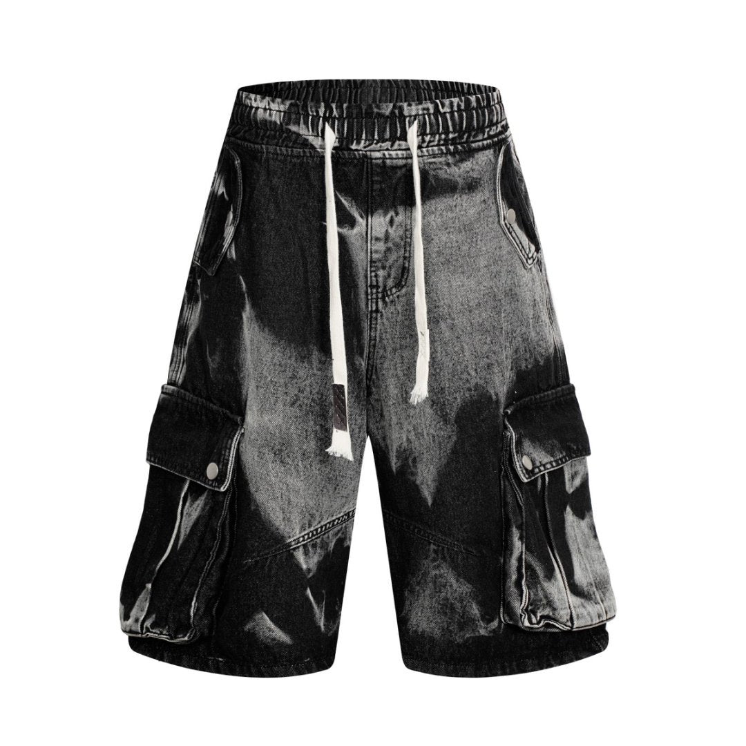 DONOTLOGO Acid Wash Patchwork Cargo Shorts - Oversized Distressed Deni