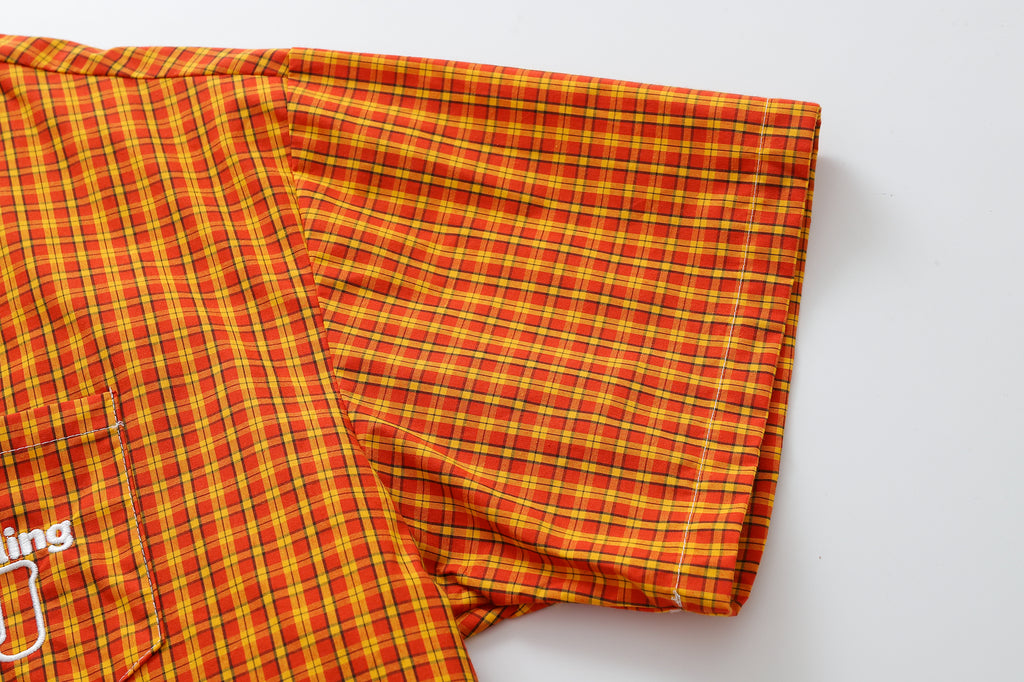 DONOTLOGO Unfailing Retro Grid Shirt | Unisex Oversized Summer Streetwear | Orange Tartan Embroidery Tee