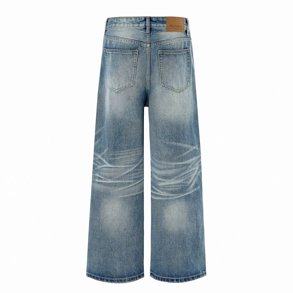 DONOTLOGO Oversized Light Wash Denim Jeans - Unisex Baggy Trousers with Distressed Whisker Effect - Edgy Streetwear Bottom with Wide Leg Silhouette & Raw Hem