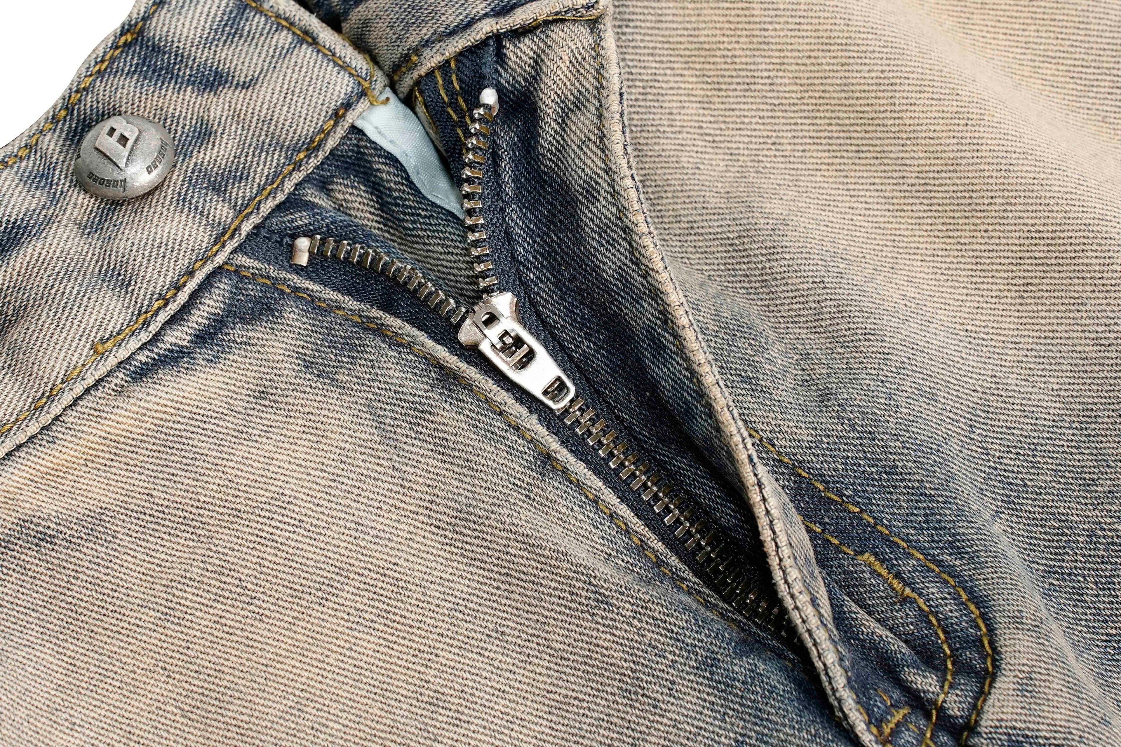 DONOTLOGO "Arc Seam" Distressed Denim - American High Street Baggy Jeans with Contrast Wash & Bandana Belt - Oversized Wide Leg Trousers